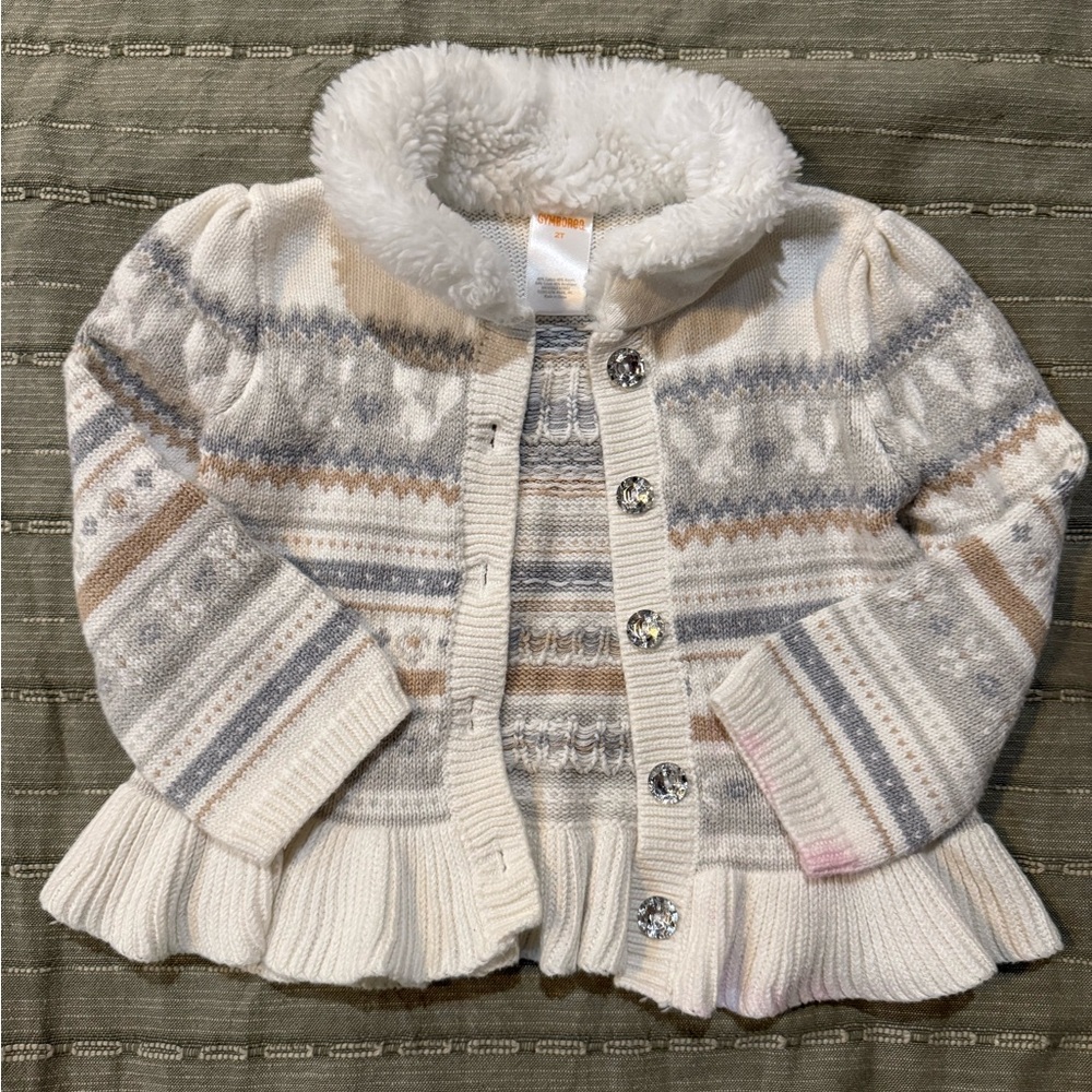 Gymboree White Knit Cardigan with Faux Fur